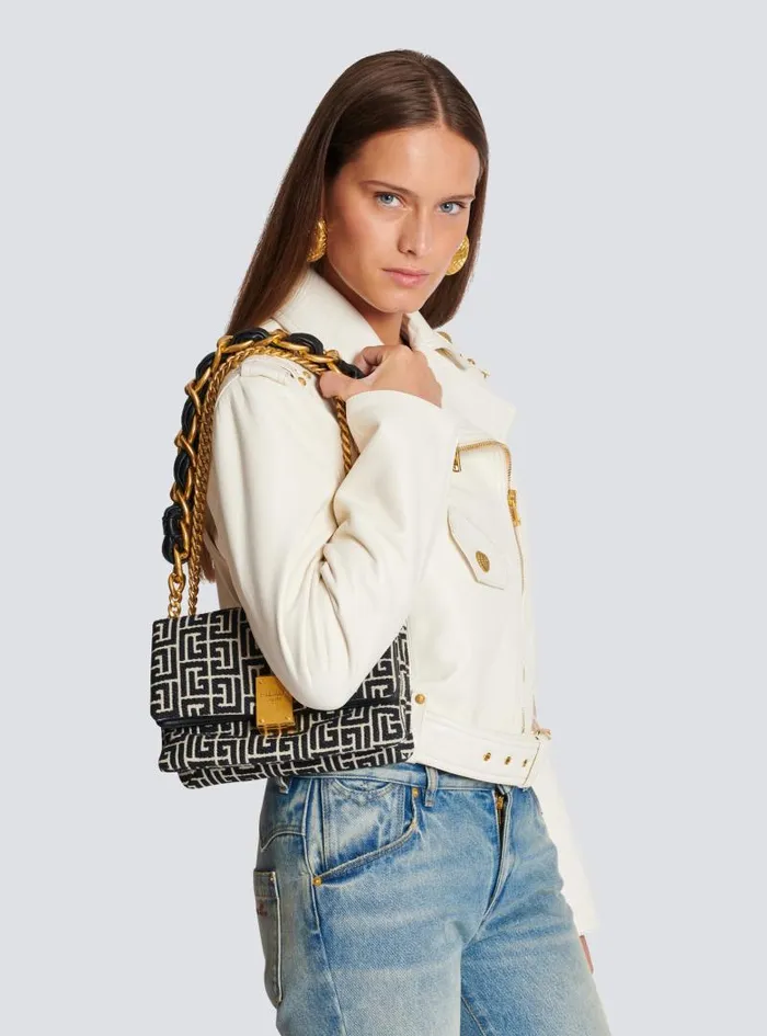 Balmain Crossbody Bags Women 1945 Soft Small Bag With Jacquard Monogram Black