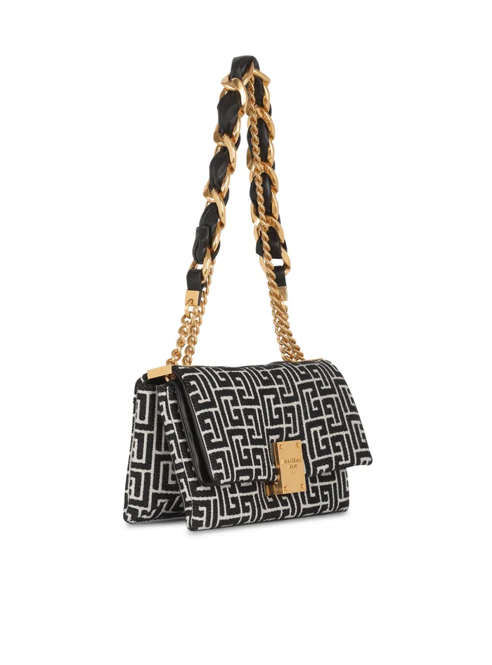 Balmain Crossbody Bags Women 1945 Soft Small Bag With Jacquard Monogram Black