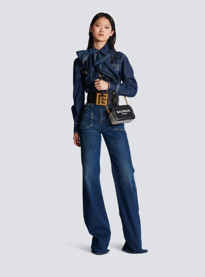 Balmain Crossbody Bags Women BArmy Canvas And Leather Clutch Black