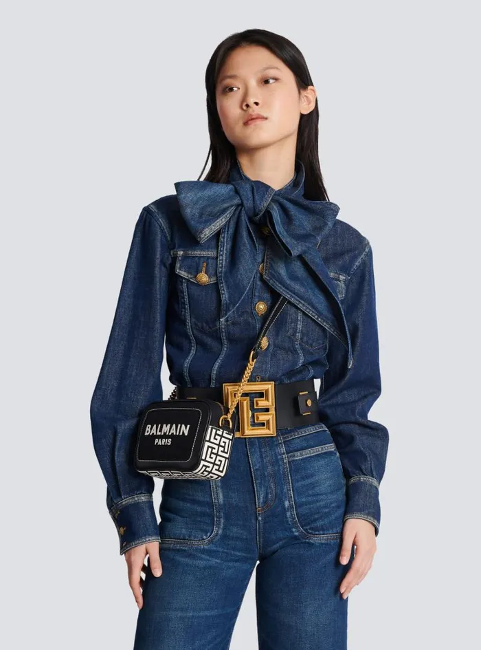 Balmain Crossbody Bags Women BArmy Canvas And Leather Clutch Black