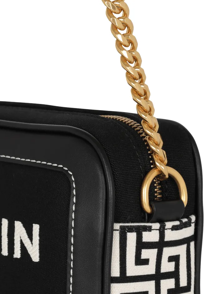 Balmain Crossbody Bags Women BArmy Canvas And Leather Clutch Black