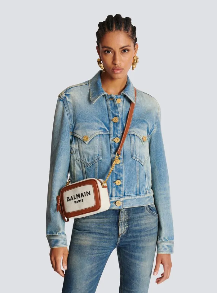 Balmain Crossbody Bags Women BArmy Canvas And Leather Clutch Brown