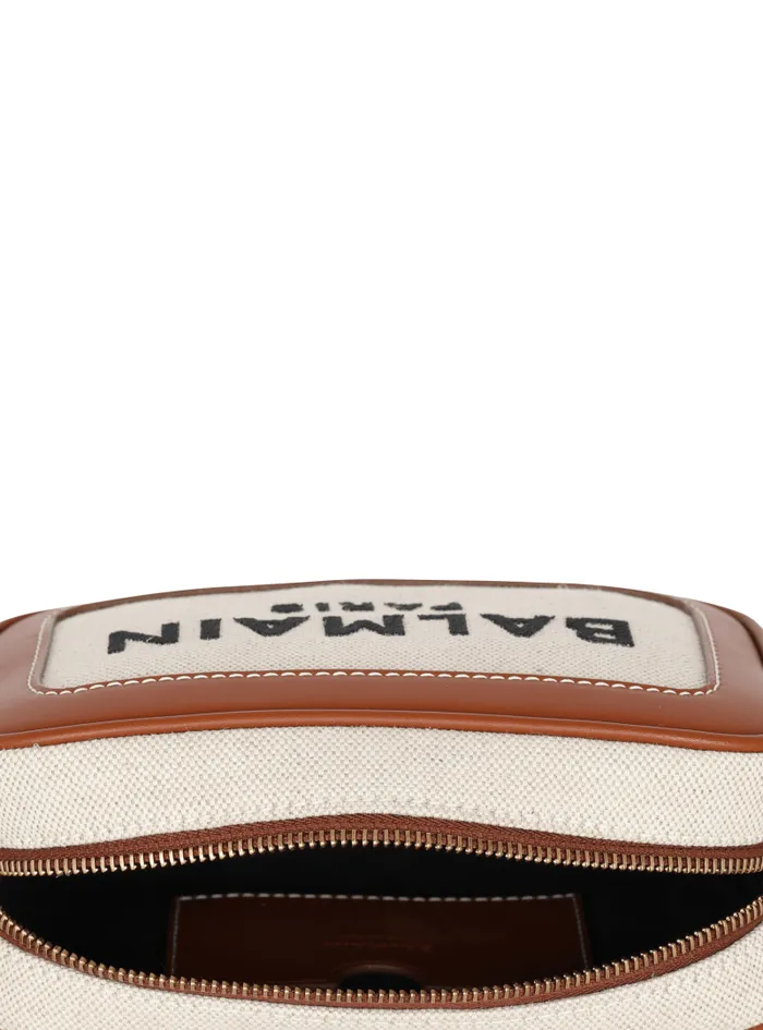 Balmain Crossbody Bags Women BArmy Canvas And Leather Clutch Brown