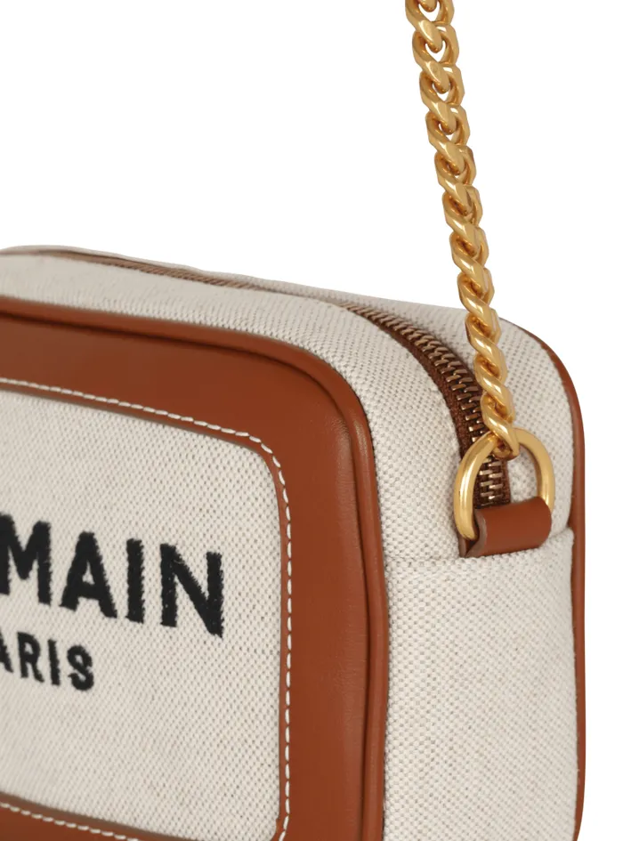 Balmain Crossbody Bags Women BArmy Canvas And Leather Clutch Brown