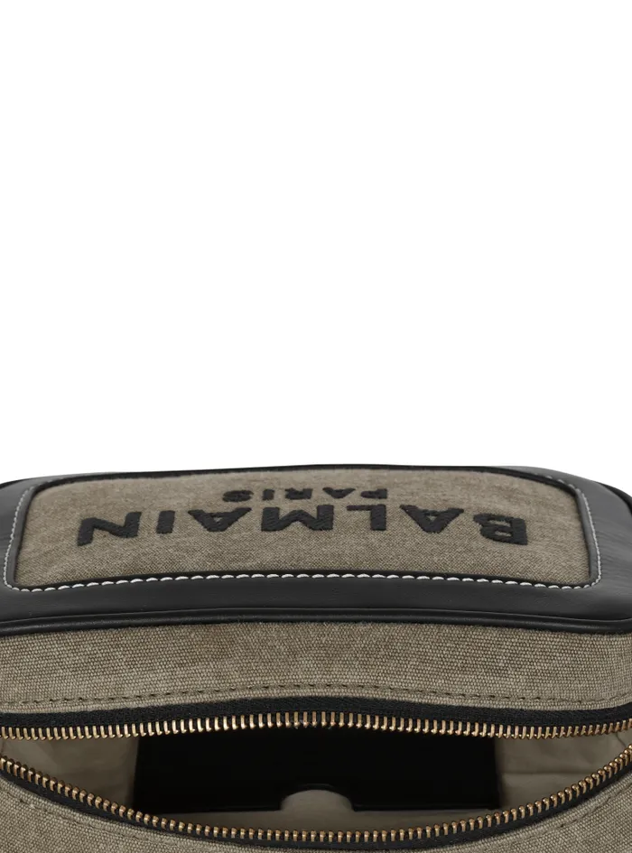 Balmain Crossbody Bags Women BArmy Canvas And Leather Clutch Khaki