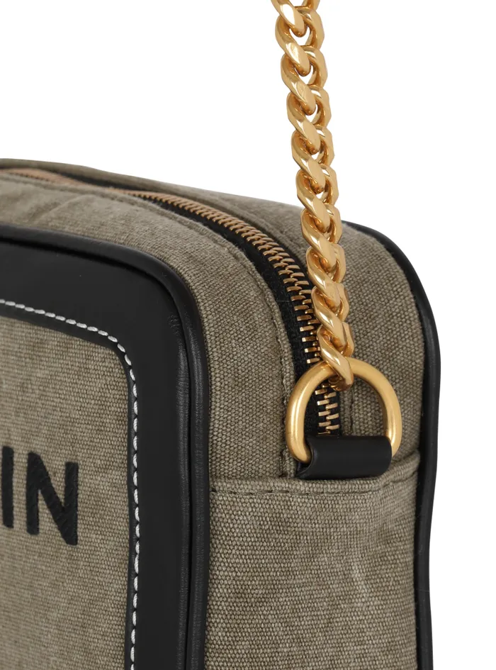 Balmain Crossbody Bags Women BArmy Canvas And Leather Clutch Khaki