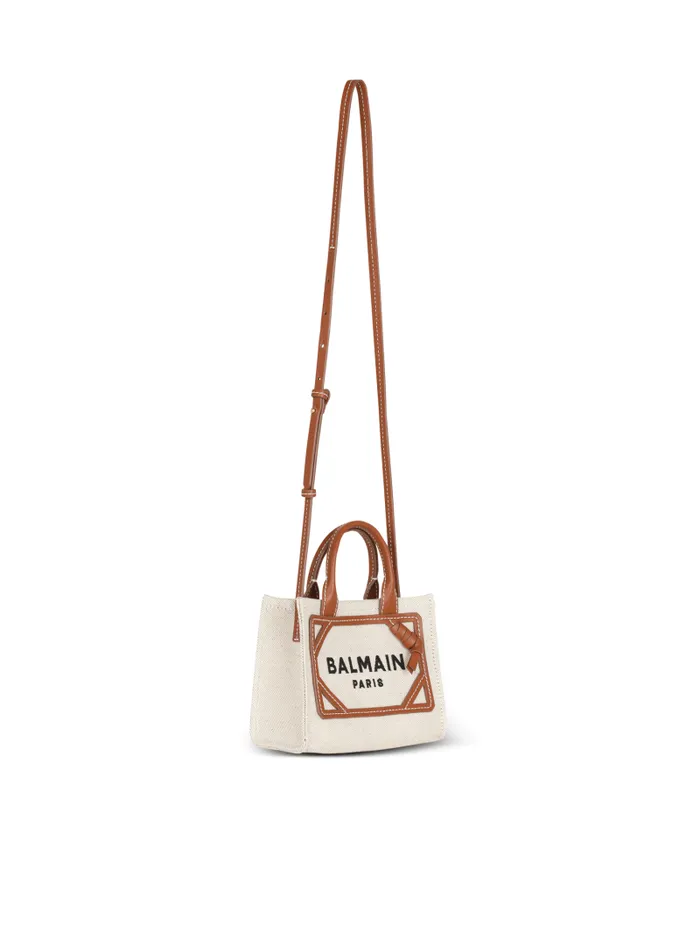 Balmain Crossbody Bags Women BArmy Mini Canvas Shopping Bag With Leather Inserts Brown