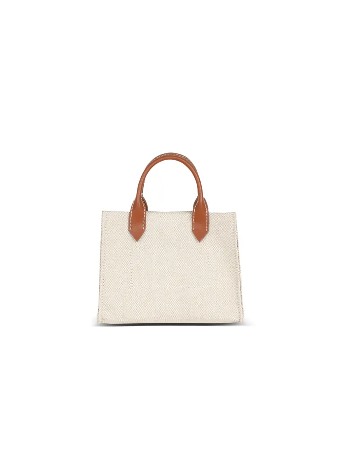 Balmain Crossbody Bags Women BArmy Mini Canvas Shopping Bag With Leather Inserts Brown