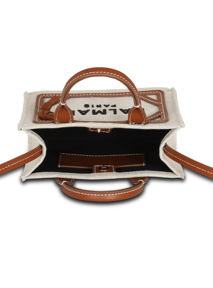 Balmain Crossbody Bags Women BArmy Mini Canvas Shopping Bag With Leather Inserts Brown