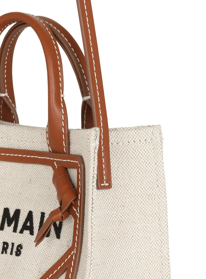 Balmain Crossbody Bags Women BArmy Mini Canvas Shopping Bag With Leather Inserts Brown