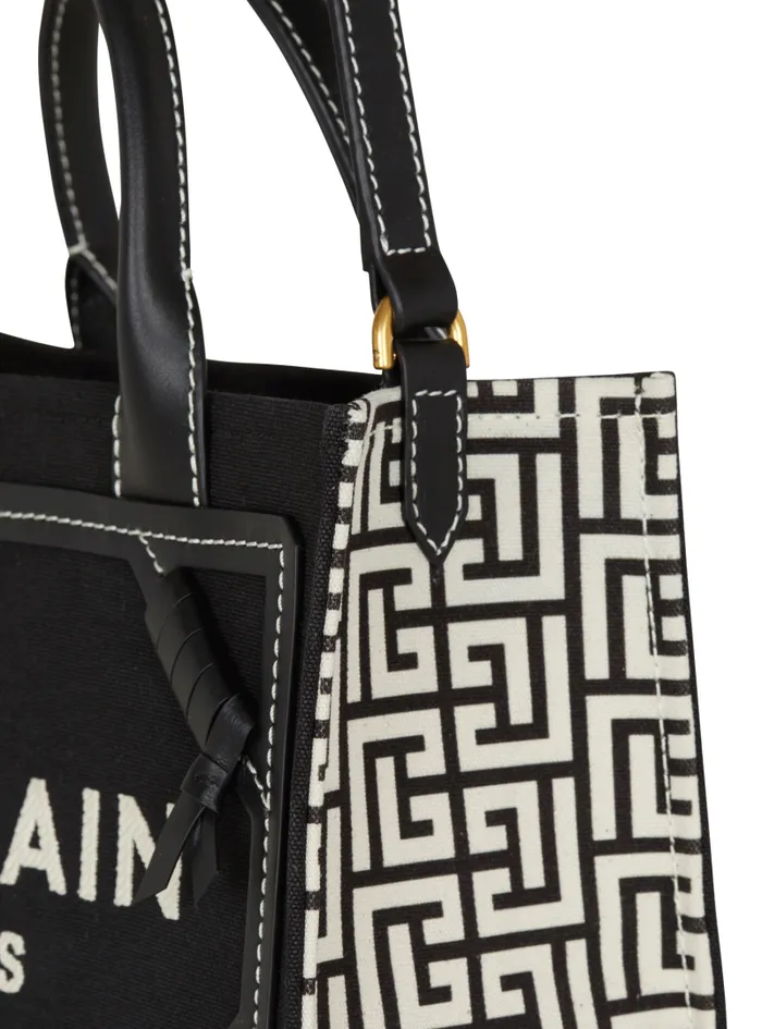 Balmain Crossbody Bags Women BArmy Monogrammed Canvas And Smooth Leather Tote Bag Black