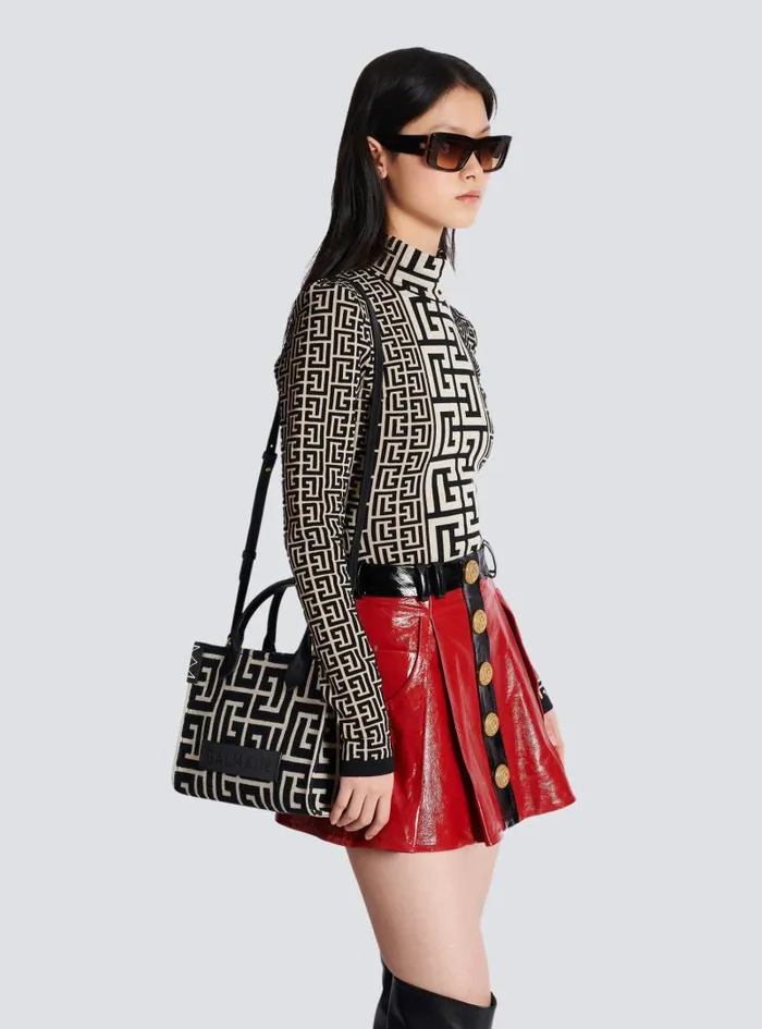 Balmain Crossbody Bags Women BArmy Monogrammed Jacquard And Leather Tote Bag Black Balmain Crossbody Bags Women BArmy Monogrammed Jacquard And Leather Tote Bag Black