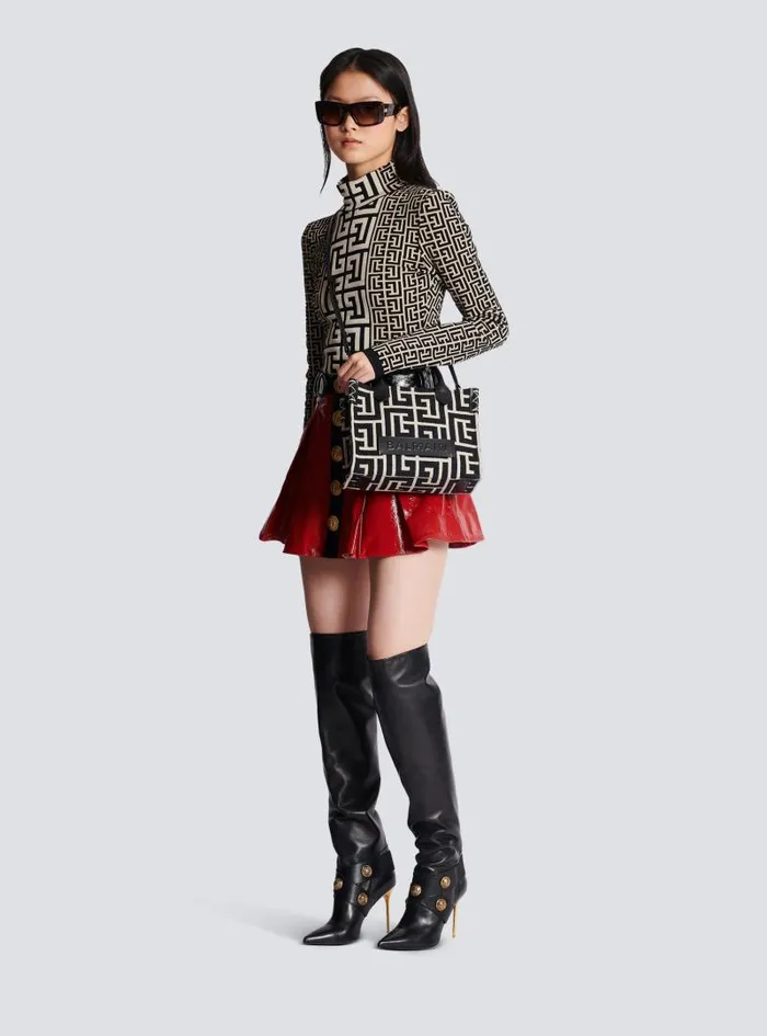 Balmain Crossbody Bags Women BArmy Monogrammed Jacquard And Leather Tote Bag Black