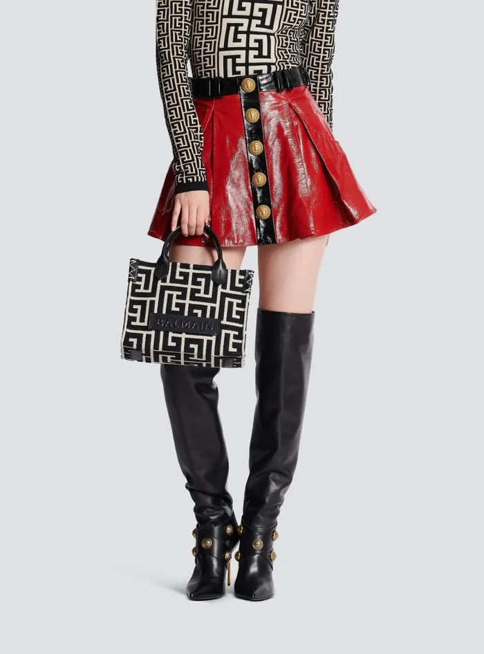 Balmain Crossbody Bags Women BArmy Monogrammed Jacquard And Leather Tote Bag Black