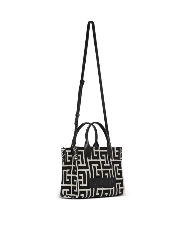 Balmain Crossbody Bags Women BArmy Monogrammed Jacquard And Leather Tote Bag Black