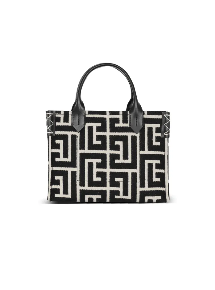 Balmain Crossbody Bags Women BArmy Monogrammed Jacquard And Leather Tote Bag Black