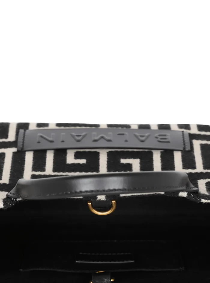 Balmain Crossbody Bags Women BArmy Monogrammed Jacquard And Leather Tote Bag Black