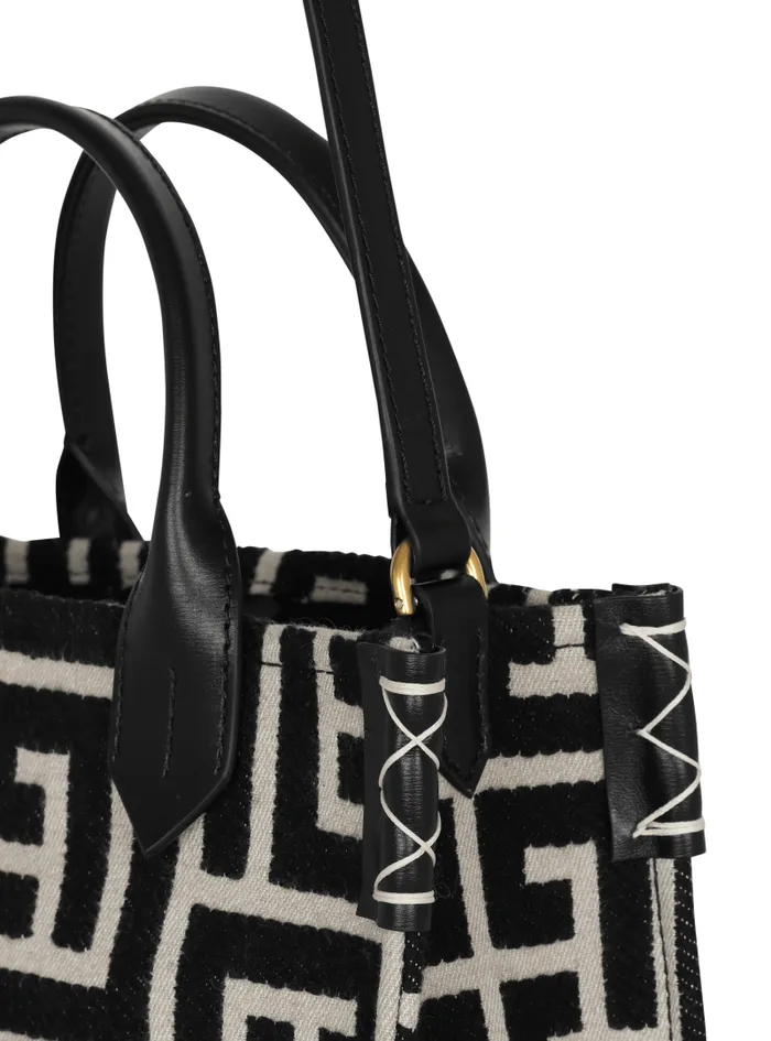 Balmain Crossbody Bags Women BArmy Monogrammed Jacquard And Leather Tote Bag Black