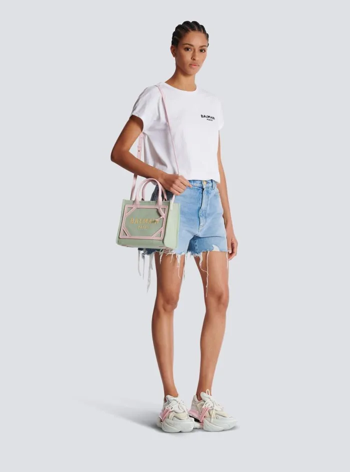 Balmain Crossbody Bags Women BArmy Small Canvas And Leather Tote Bag Green Balmain Crossbody Bags Women BArmy Small Canvas And Leather Tote Bag Green
