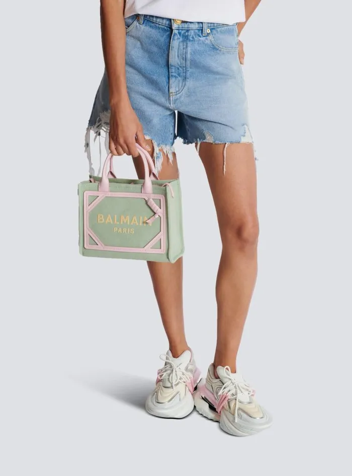 Balmain Crossbody Bags Women BArmy Small Canvas And Leather Tote Bag Green