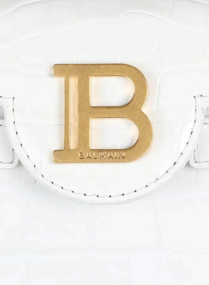 Balmain Crossbody Bags Women BBuzz 19 Bag In Crocodile Effectembossed Leather White