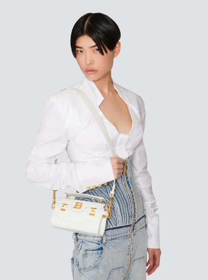 Balmain Crossbody Bags Women BBuzz 19 Bag In Crocodile Effectembossed Leather White