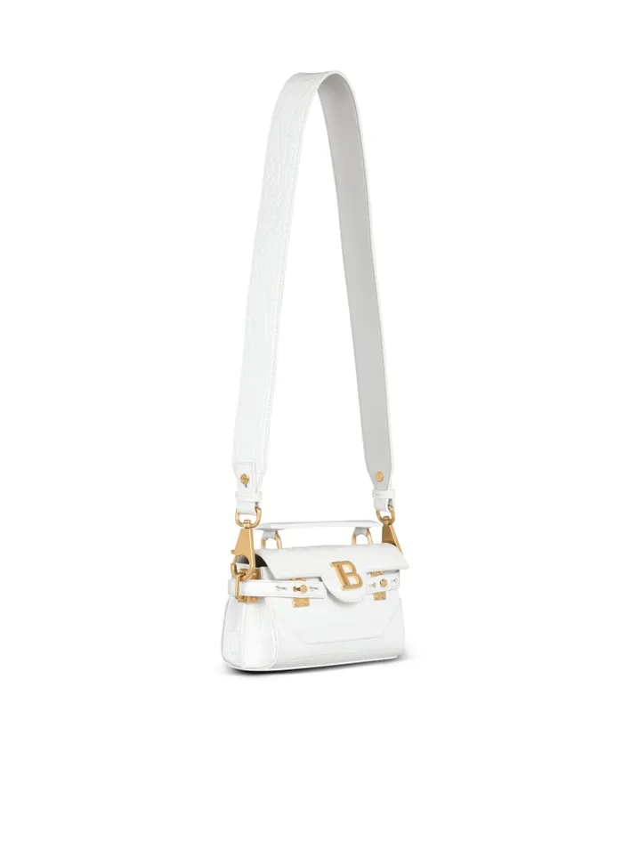 Balmain Crossbody Bags Women BBuzz 19 Bag In Crocodile Effectembossed Leather White