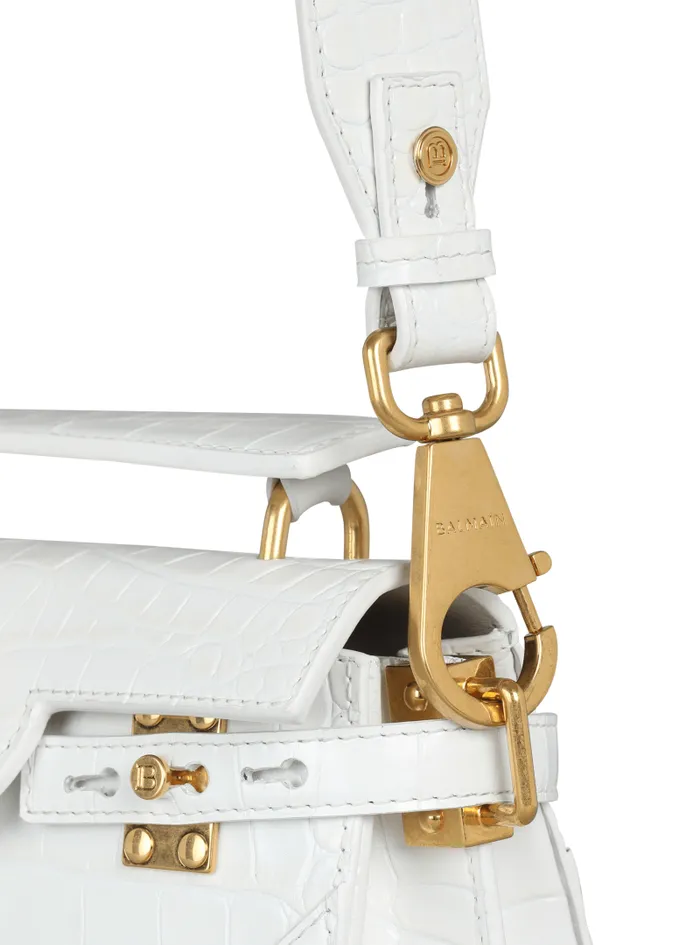 Balmain Crossbody Bags Women BBuzz 19 Bag In Crocodile Effectembossed Leather White