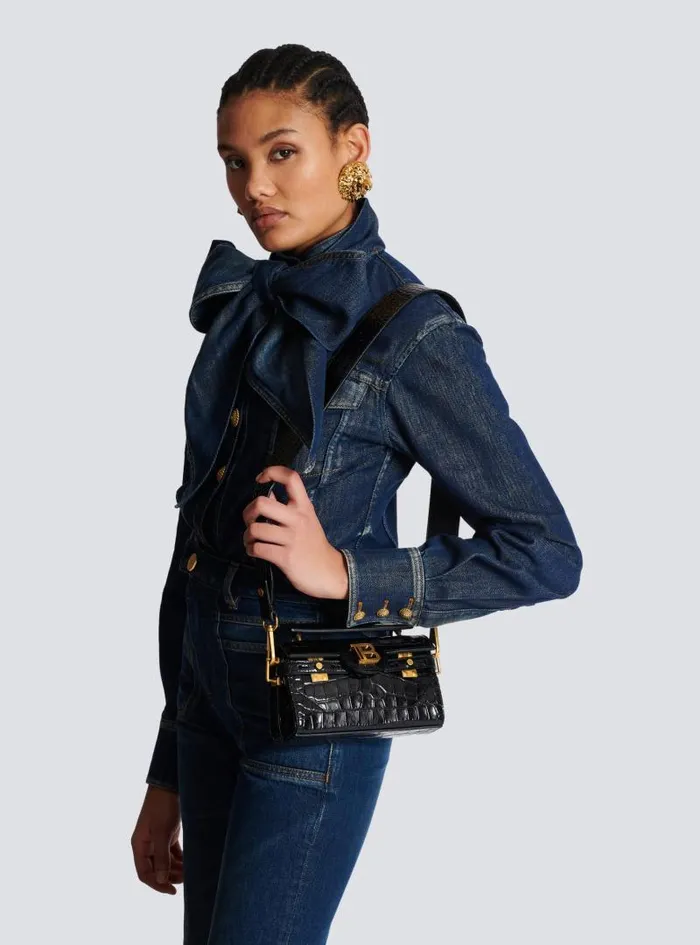 Balmain Crossbody Bags Women BBuzz 19 Bag In Crocodileprint Leather Black