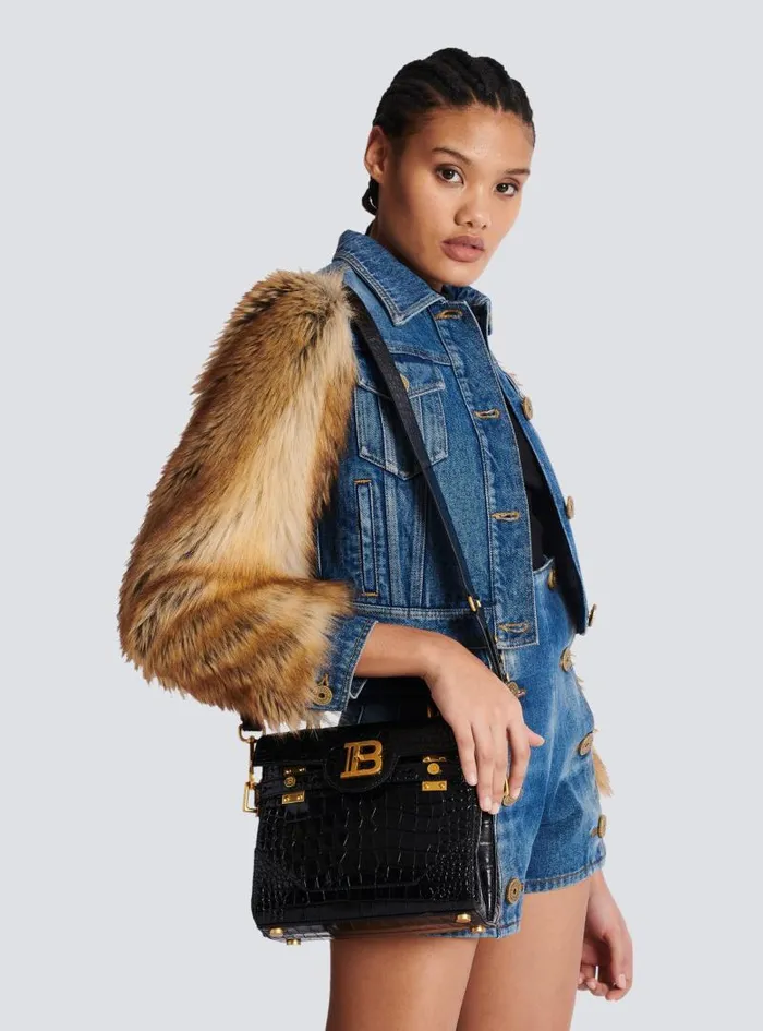 Balmain Crossbody Bags Women BBuzz 23 Bag In Crocodileprint Leather Black