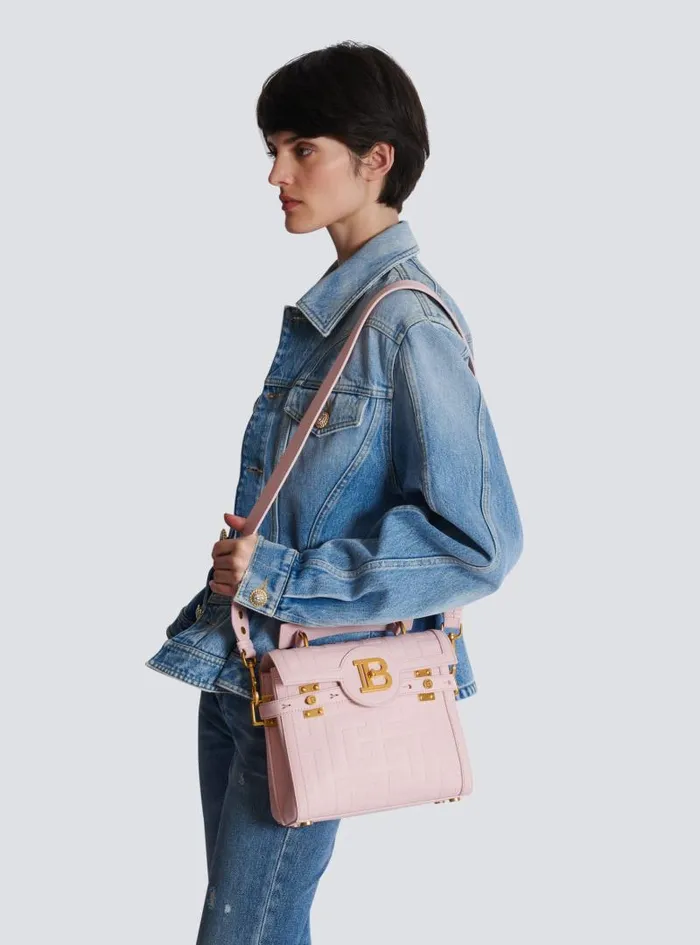 Balmain Crossbody Bags Women BBuzz 23 Bag In Grained PB Labyrinth Leather Pink