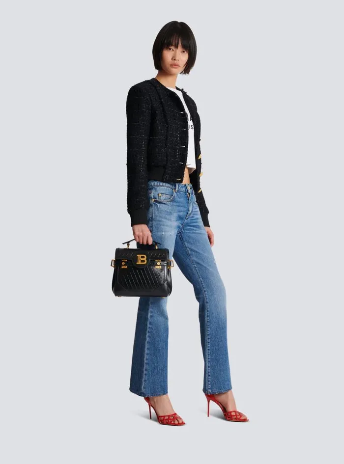 Balmain Crossbody Bags Women BBuzz 23 Bag In Gridembossed Calfskin Black
