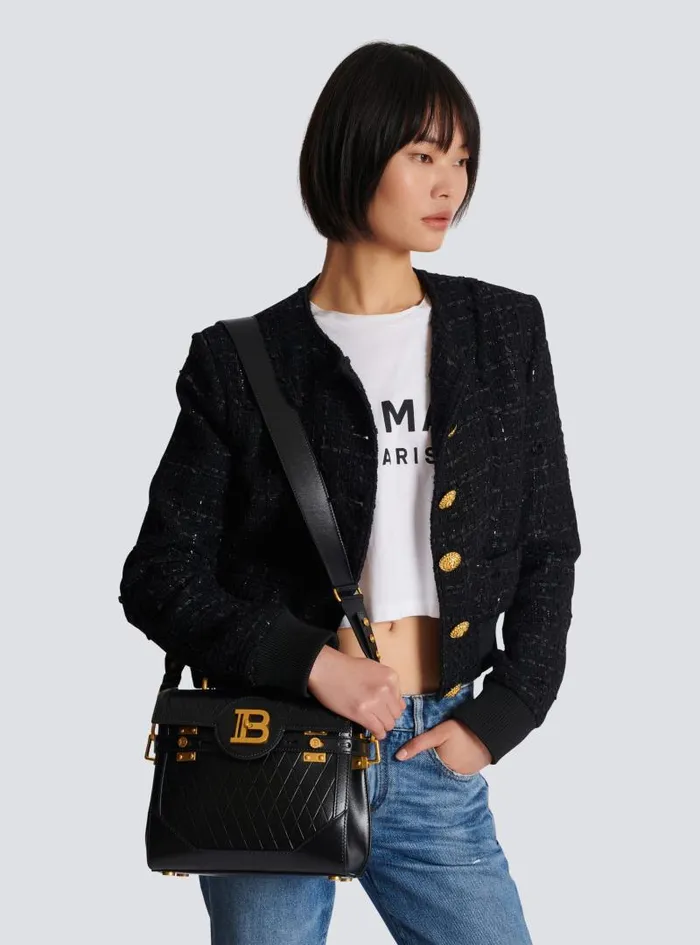 Balmain Crossbody Bags Women BBuzz 23 Bag In Gridembossed Calfskin Black
