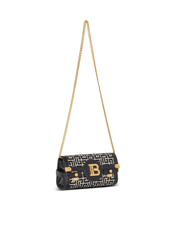 Balmain Crossbody Bags Women BBuzz 23 Leather Clutch Bag With Jacquard Monogram Black
