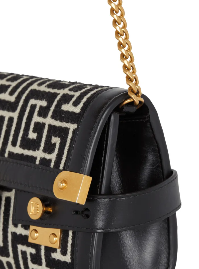 Balmain Crossbody Bags Women BBuzz 23 Leather Clutch Bag With Jacquard Monogram Black