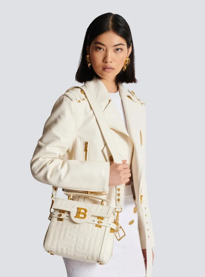 Balmain Crossbody Bags Women BBuzz 23 Monogram Grained Leather Bag Beige