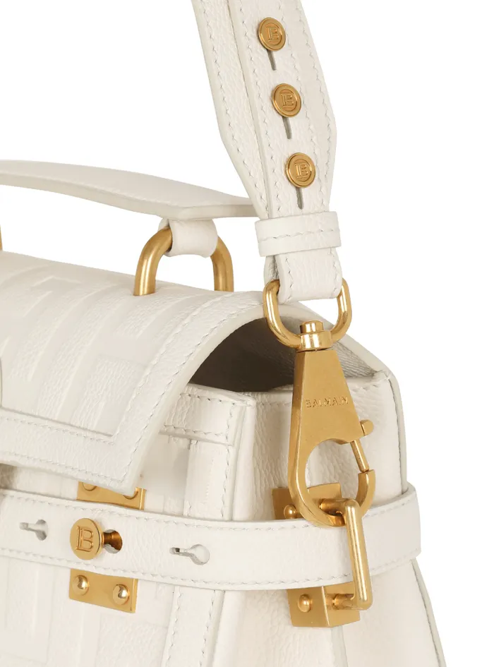 Balmain Crossbody Bags Women BBuzz 23 Monogram Grained Leather Bag Beige