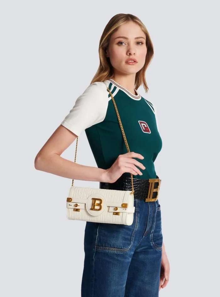 Balmain Crossbody Bags Women BBuzz 23 Monogrammed Grained Leather Clutch Beige