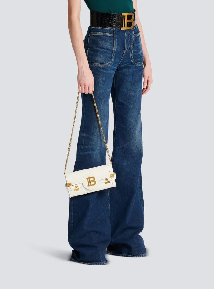 Balmain Crossbody Bags Women BBuzz 23 Monogrammed Grained Leather Clutch Beige