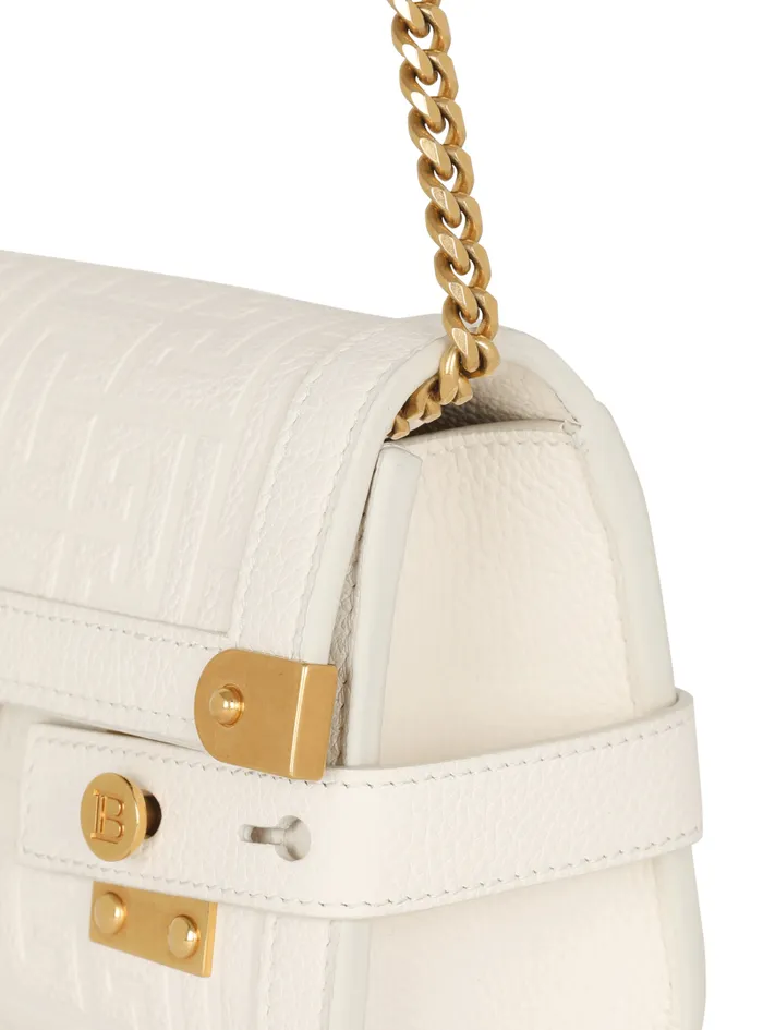 Balmain Crossbody Bags Women BBuzz 23 Monogrammed Grained Leather Clutch Beige