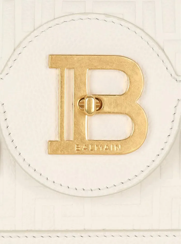Balmain Crossbody Bags Women BBuzz 24 Monogrammed Grained Leather Bag Beige