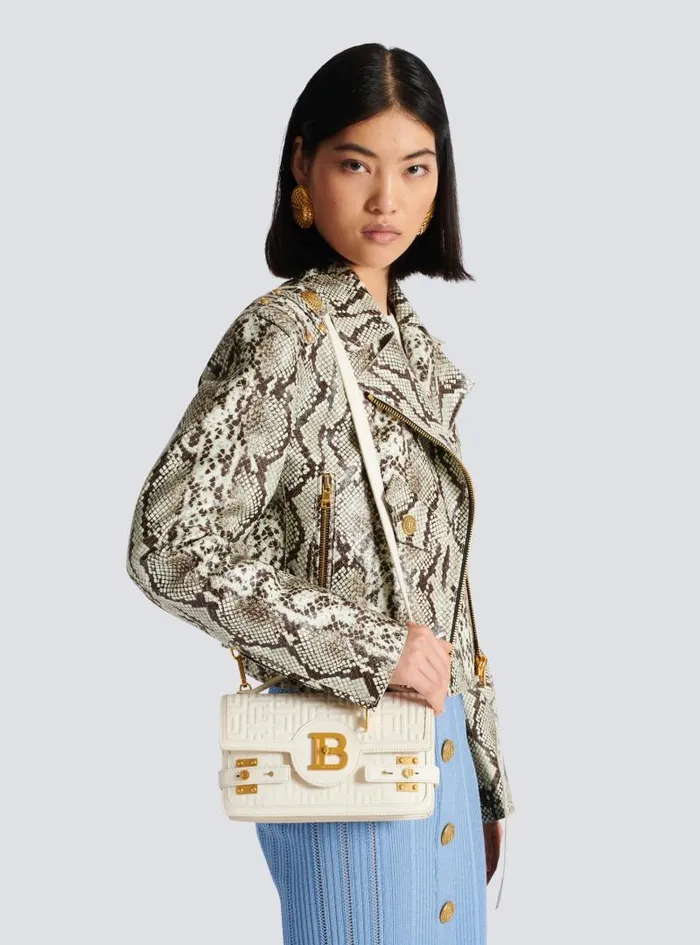 Balmain Crossbody Bags Women BBuzz 24 Monogrammed Grained Leather Bag Beige