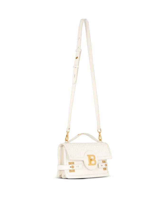 Balmain Crossbody Bags Women BBuzz 24 Monogrammed Grained Leather Bag Beige