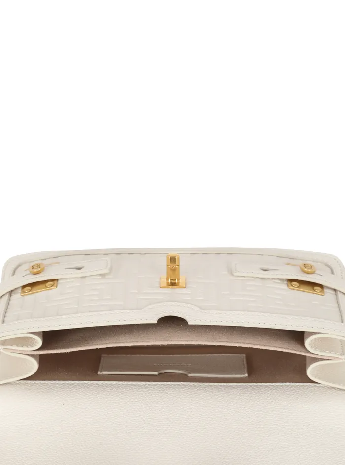 Balmain Crossbody Bags Women BBuzz 24 Monogrammed Grained Leather Bag Beige