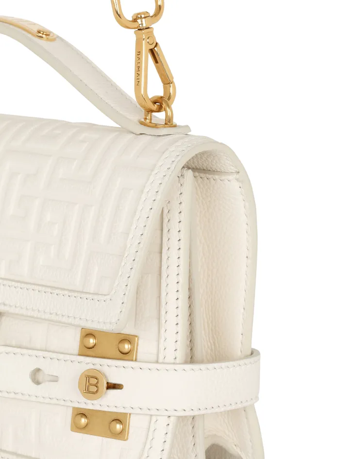Balmain Crossbody Bags Women BBuzz 24 Monogrammed Grained Leather Bag Beige
