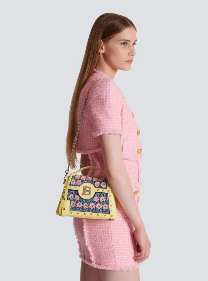Balmain Crossbody Bags Women BBuzz Dynasty Bag Embroidered With Grid And Roses Multicolor