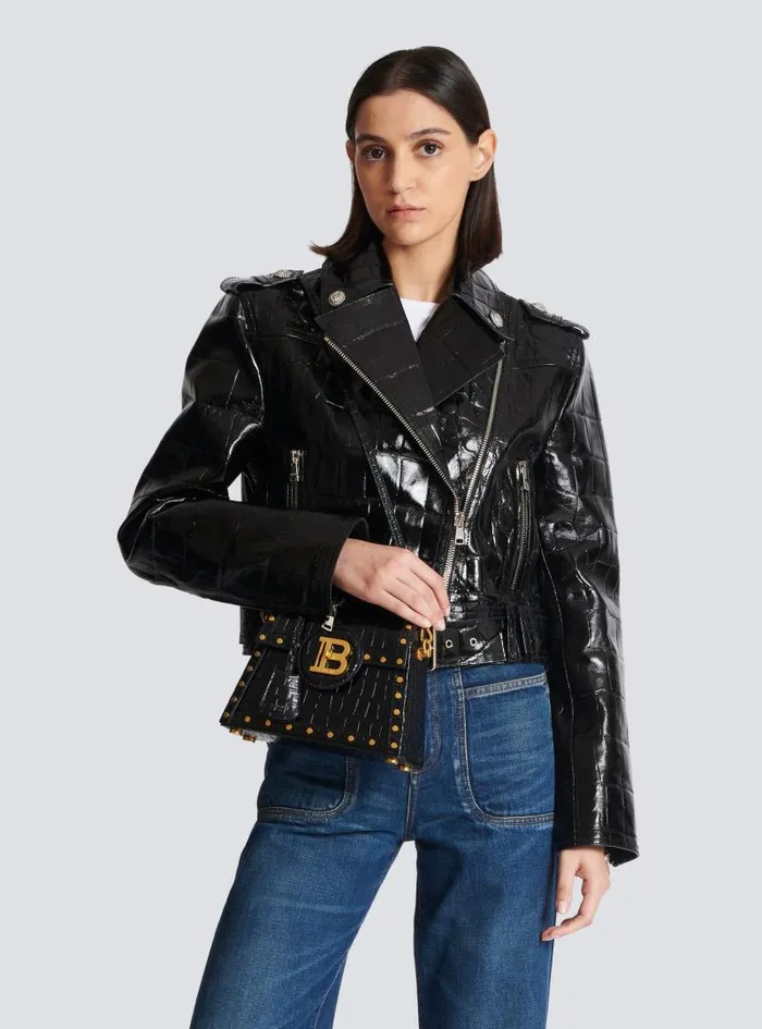 Balmain Crossbody Bags Women BBuzz Dynasty Bag In Crocodileprint Leather Black