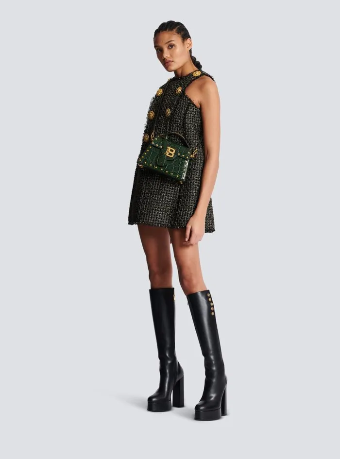 Balmain Crossbody Bags Women BBuzz Dynasty Bag In Crocodileprint Leather Green