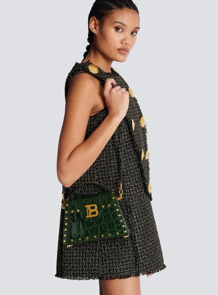 Balmain Crossbody Bags Women BBuzz Dynasty Bag In Crocodileprint Leather Green