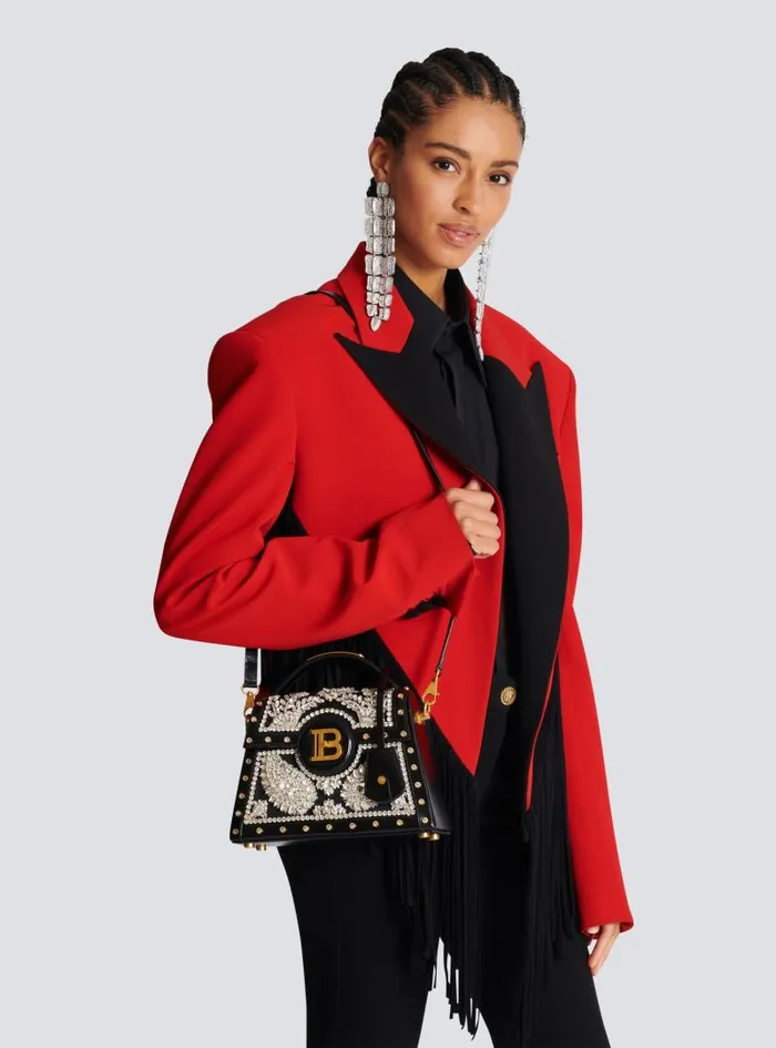 Balmain Crossbody Bags Women BBuzz Dynasty Bag In Embroidered Satin Black